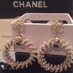 Chanel CC Pearl Hoop Earrings
